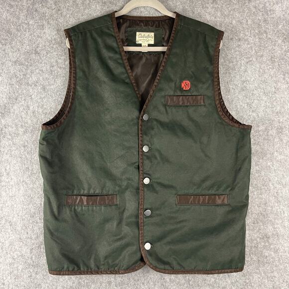 Vintage Cabelas Vest Mens XL Green Button Canvas Lined Workwear Utility Outdoor - Picture 1 of 15